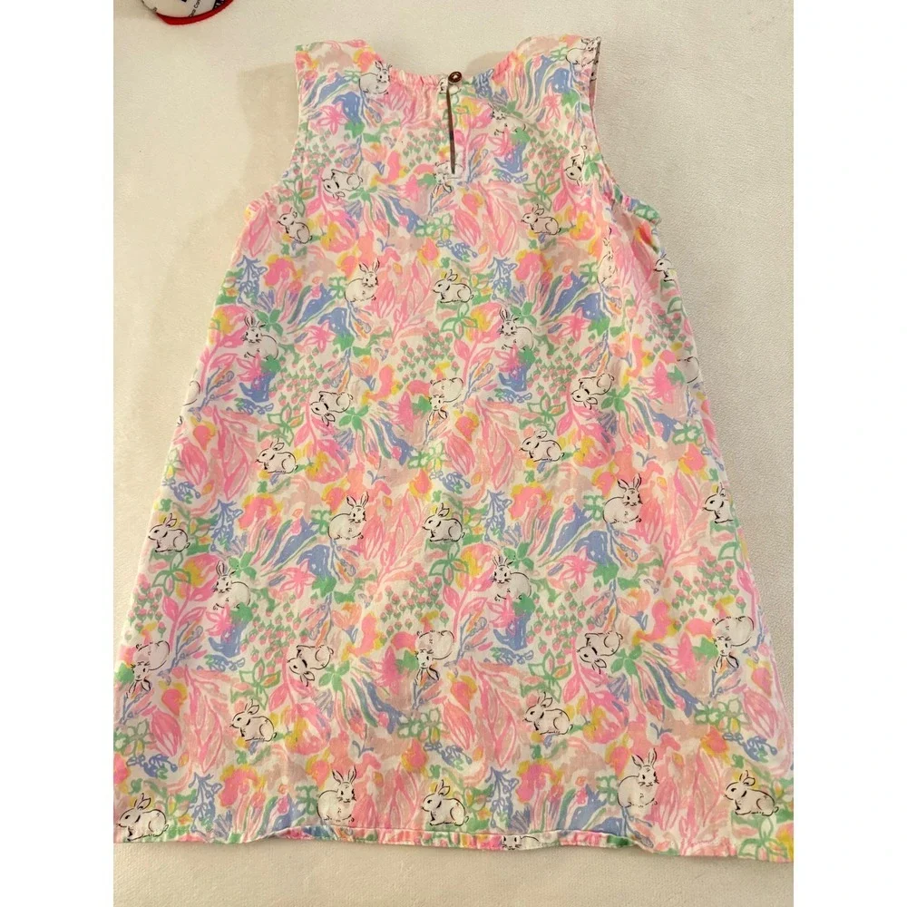 Crown & Ivy Kids Girls 3T Pink Blue Floral Bunny Rabbit Crochet Lace Shift Dress